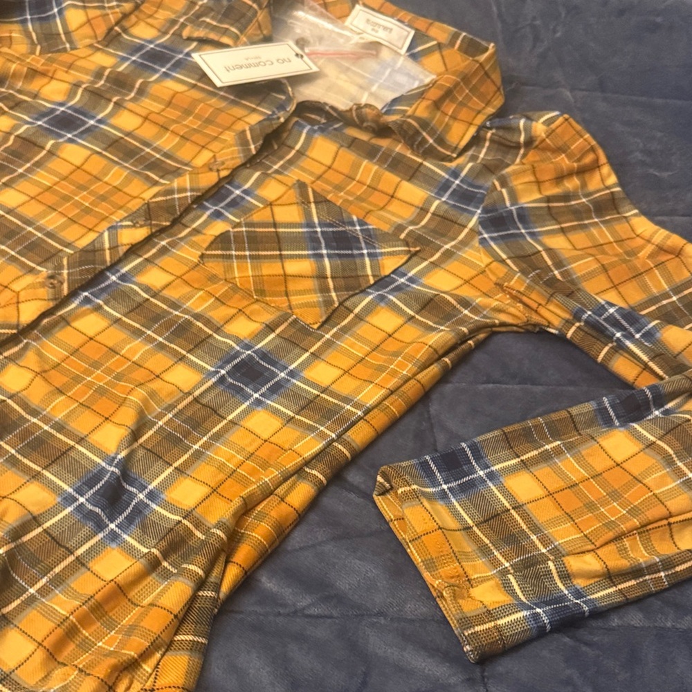 No comento NY.LA Mustard and Navy Plaid Shirt